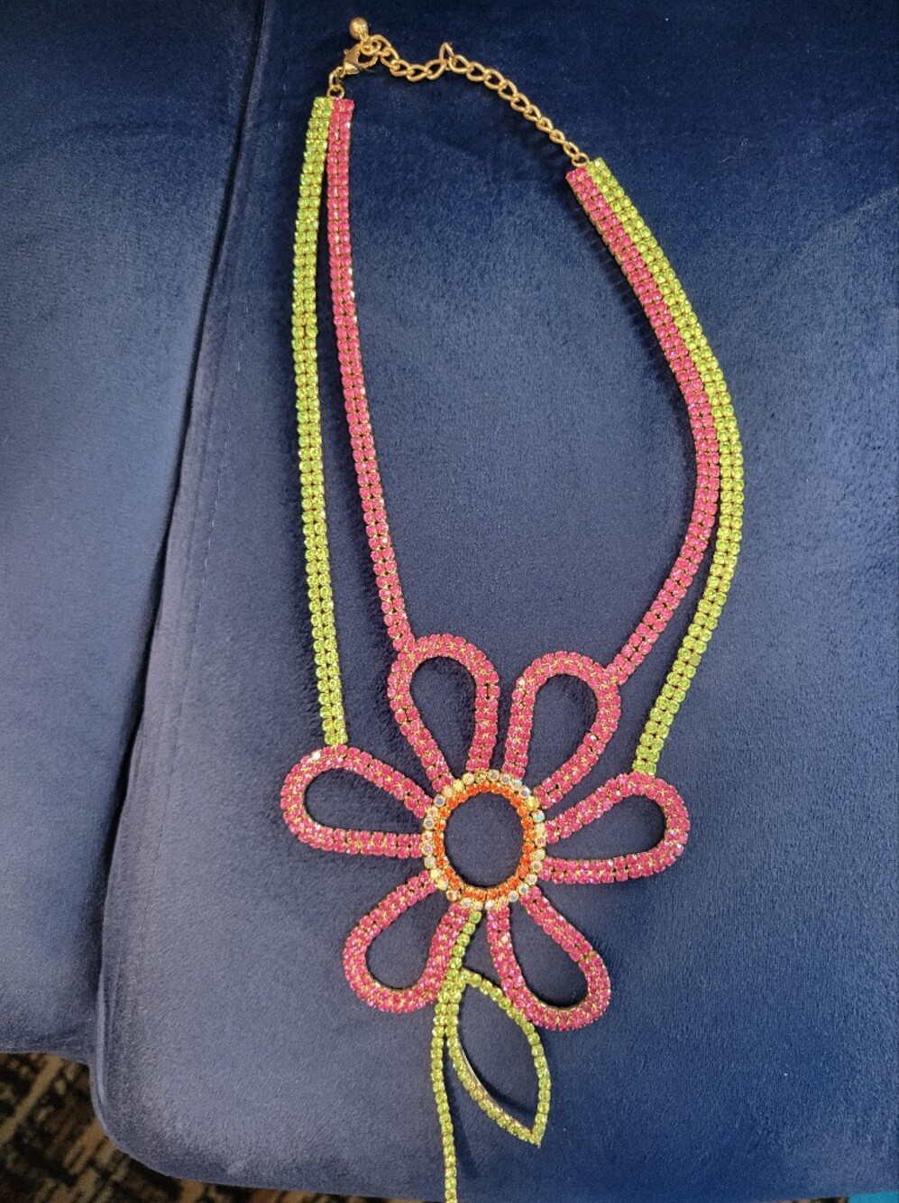 Pink & Lime Crystal Flower Statement Necklace